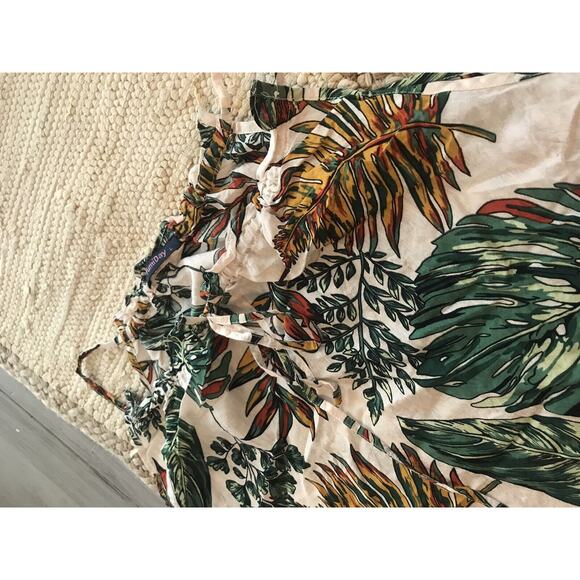 Yumi Day White Green Yellow Tropical Leaves Sun Midi Dress Cover Up Womens Sz L - Picture 4 of 11